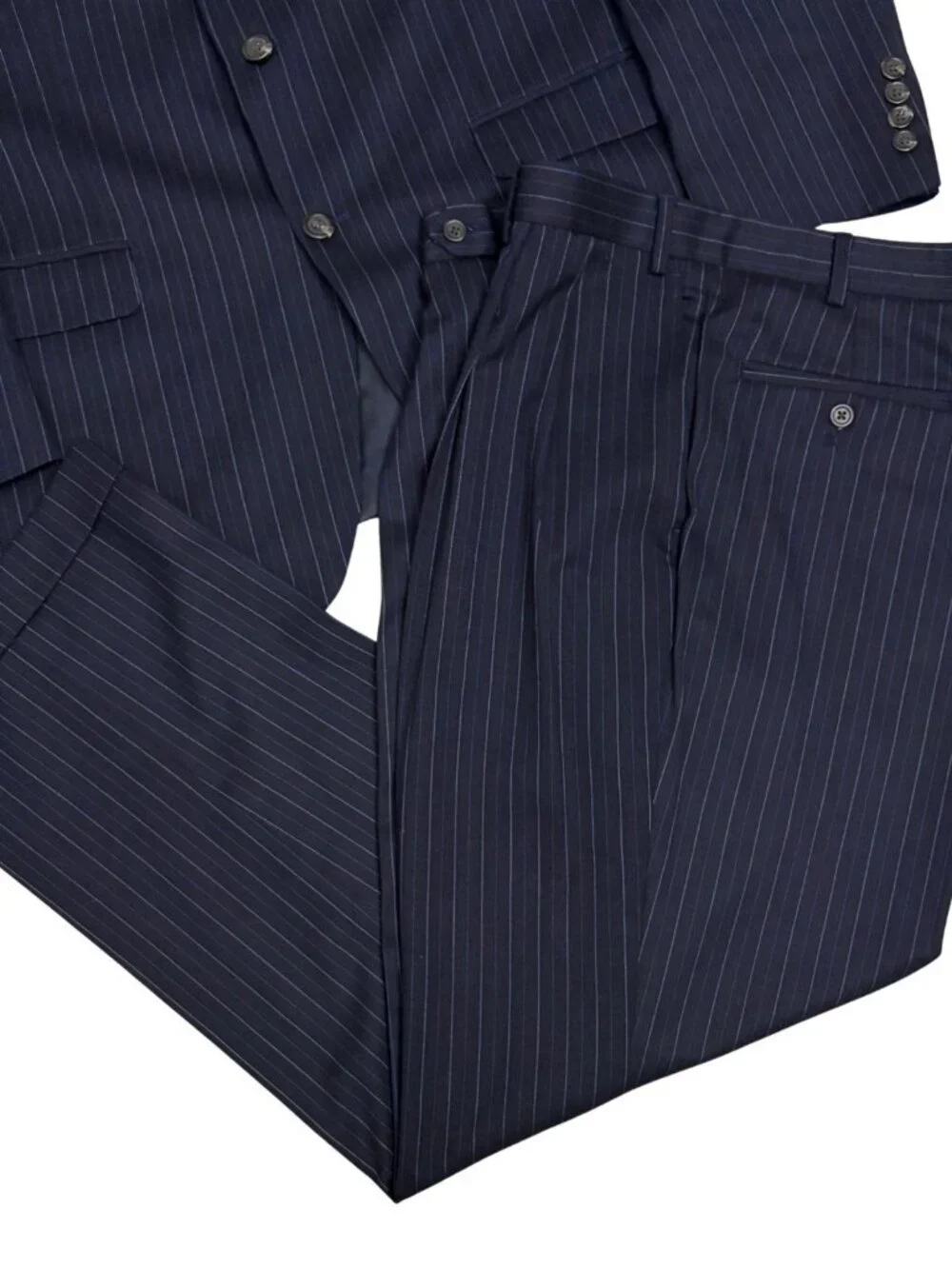 CHAPS Pinstripe SUIT WOOL Blue Business Designer Blazer & Pants Mens 42R
